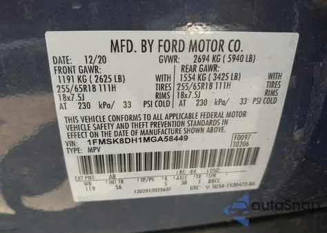 2021 Ford Explorer Xlt из США, поврежденный, VIN 1FMSK8DH1MGA58449